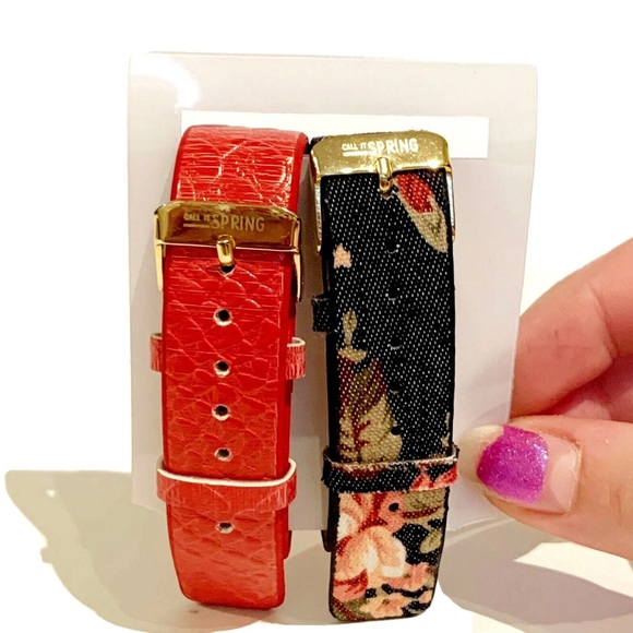 Call it Spring Watch Straps Set of 4 Pink Floral Black Brown Gold Adjustable Fun - Picture 2 of 5